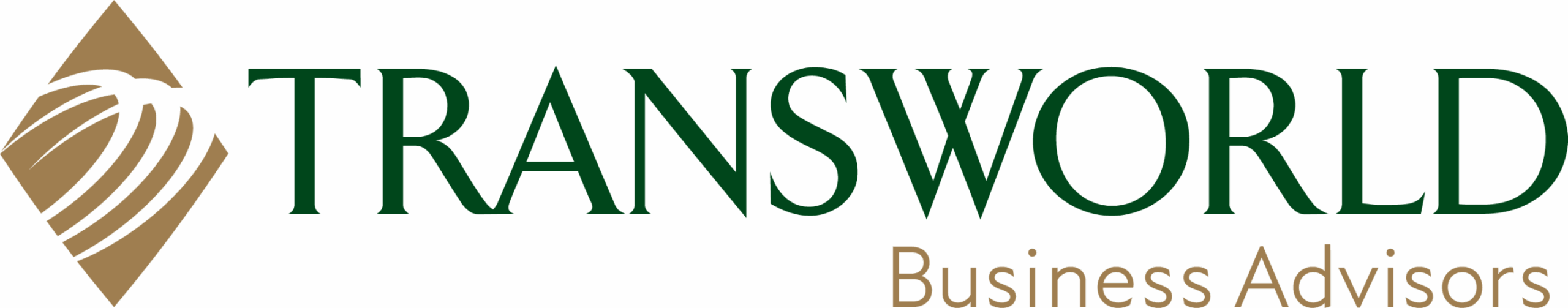 Logo of Transworld Business Advisors with a stylized globe graphic in gold next to the company name in green and gold text.